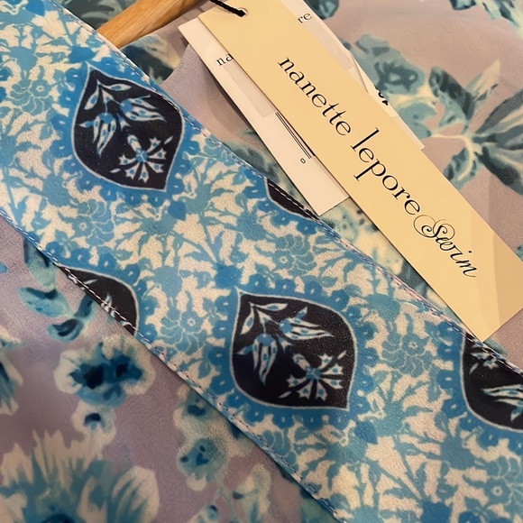 NWT (XS) Nanette Lepore swim wrap in lilac turquoise gold fringe tassels kaftan - Picture 12 of 14